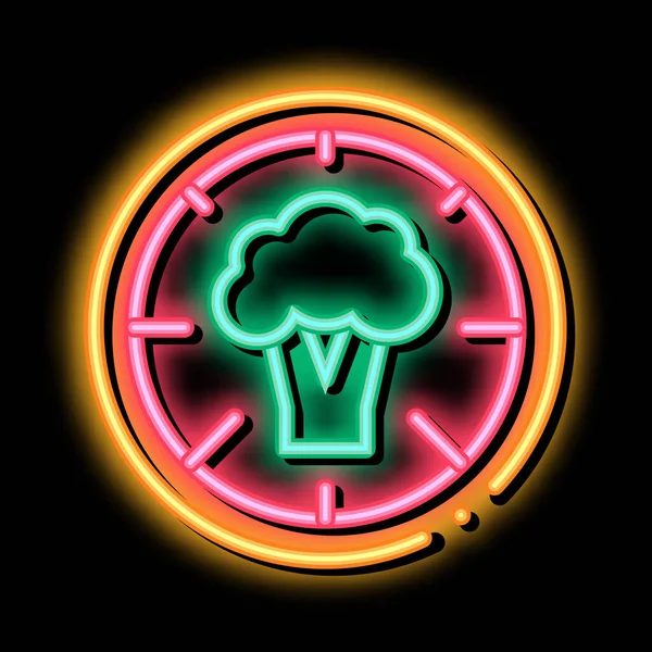 Neonový Světelný Vektor Pizza Brokolice Zářící Jasná Ikona Pizza Brokolice — Stockový vektor