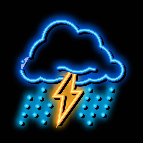 Rain Lightning Vector Señal Luz Neón Icono Brillante Resplandeciente Rain — Archivo Imágenes Vectoriales