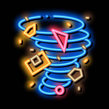 Kasırga Detayları, neon ışığı vektörü. Parlak simge Tornado Detayları izometrik işareti. şeffaf sembol çizimi