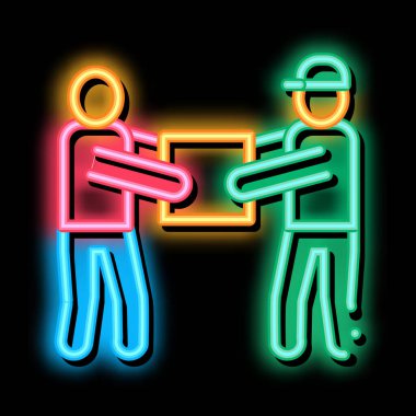 Parsel neon ışık işareti vektörünün aktarımı ve sayısı. Parlak simge Aktarımı ve Paket Sayısı tabelası. şeffaf sembol çizimi