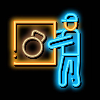 Neon ışığı vektörünü yükle. Parlak simge yükleyici işareti. şeffaf sembol çizimi