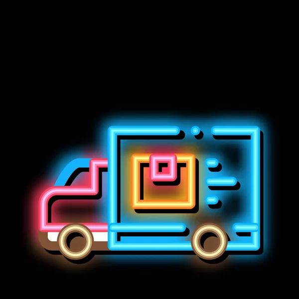 Courier Truck Neon Ljusskylt Vektor Glödande Ljus Ikon Courier Truck — Stock vektor