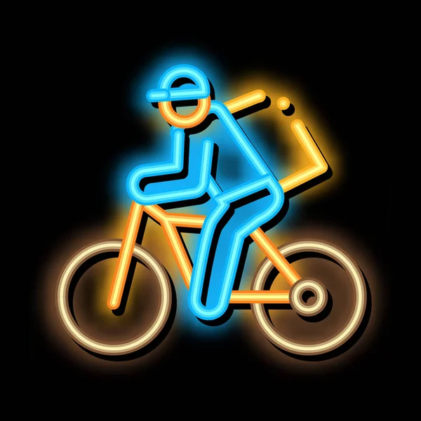 Kurier Dostawa Rowerem Neon Światła Wektor Znaku Świecący Jasny Ikona — Wektor stockowy