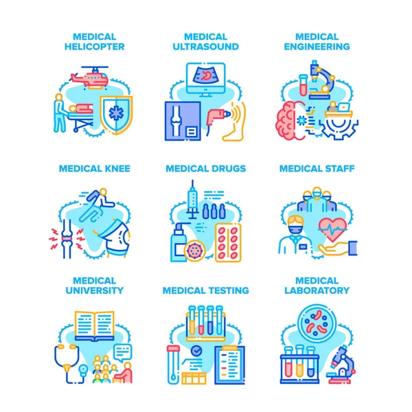 Iconos del sistema de ingeniería médica Ilustraciones vectoriales — Vector de stock