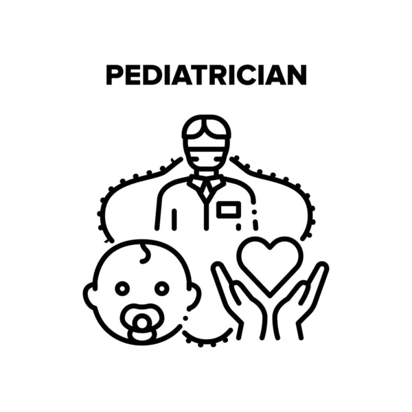 Illustrazione nera del vettore di trattamento del bambino del pediatra — Vettoriale Stock