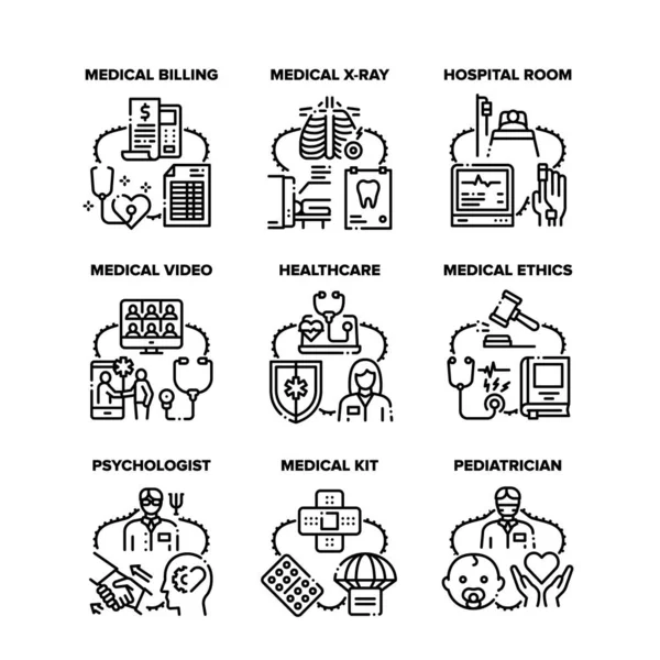 Iconos del conjunto de atención médica Vector Negro Ilustración — Vector de stock