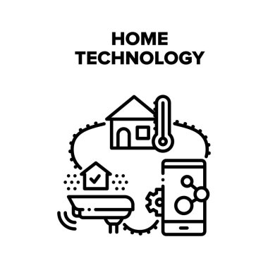 Ev Teknolojisi Vektörü Siyah İllüstrasyon