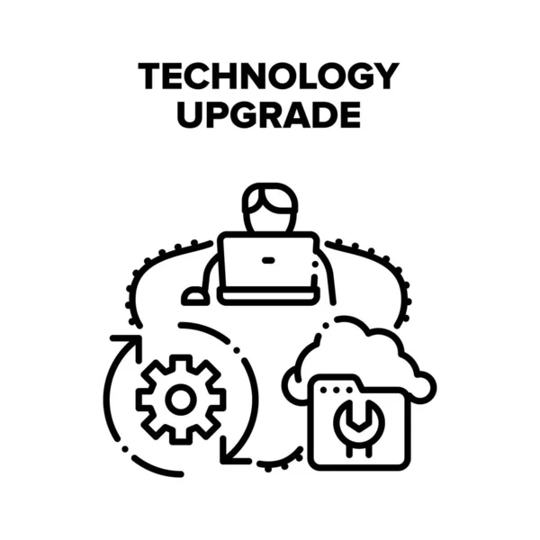 Technologie Upgrade Prozess Vektor Schwarz Illustration — Stockvektor