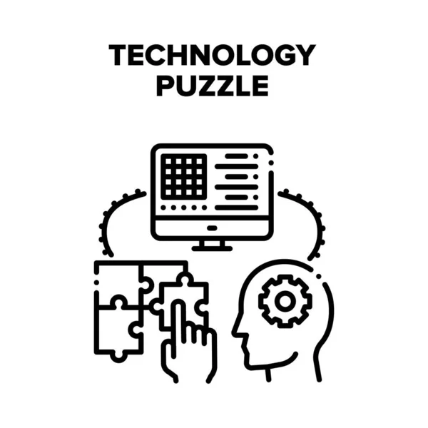 Tecnología Puzzle Estrategia Vector Negro Ilustración — Vector de stock