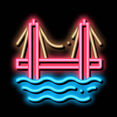Deniz köprüsü neon ışığı vektörü. Parlak ikon Deniz Köprüsü işareti. şeffaf sembol çizimi
