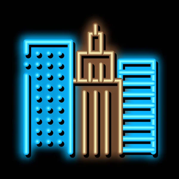 High Rise Buildings View Neon Light Sign Vector Glowing Bright — Stock Vector