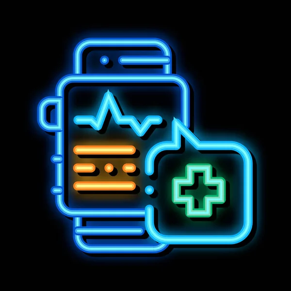 Heartbeat Watch Neon Lichtsignaal Vector Gloeiend Helder Pictogram Heartbeat Watch — Stockvector