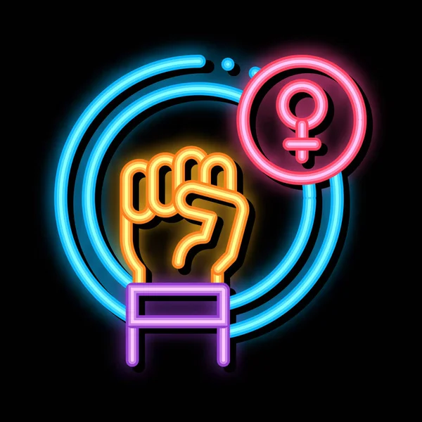 Fist Female Mark Neon Light Sign Vector Glowing Bright Icon — Stock Vector