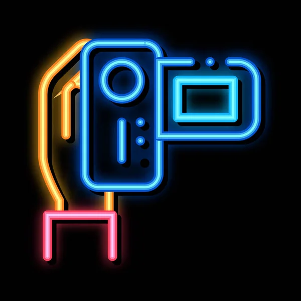 Videó Kamera Neon Fény Jel Vektor Ragyogó Fényes Ikon Videokamera — Stock Vector