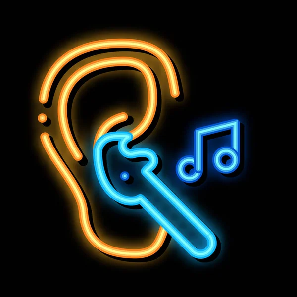 Earphones Music Neon Light Sign Vector Glowing Bright Icon Earphones — Stock Vector