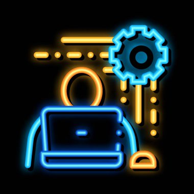 Programcı Neon ışığı vektörünü çalıştır. Parlak simge programcısı çalışma işareti. şeffaf sembol çizimi