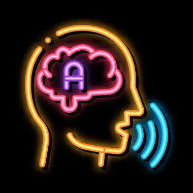 Yüksek sesli neon ışığı vektörü düşünülüyor. Parlak bir ikon Yüksek Sesli Düşünme işareti. şeffaf sembol çizimi