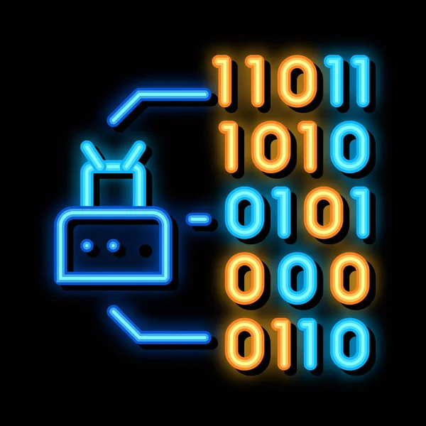 Código Binario Neón Luz Signo Vector Icono Brillante Brillante Signo — Archivo Imágenes Vectoriales