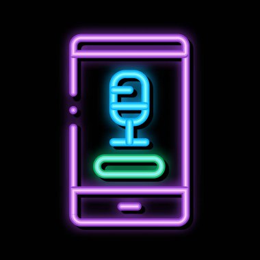 Telefon kayıt neon ışığı vektörü. Parlak ikon telefon kayıt tabelası. şeffaf sembol çizimi