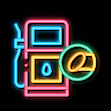 Çubuk Yakıt İstasyonu neon ışığı vektörü. Parlak ikon Cane Yakıt İstasyonu tabelası. şeffaf sembol çizimi