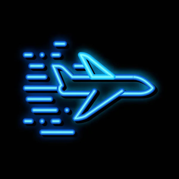 Flying Airplane Neon Light Sign Vector Icono Brillante Brillante Flying — Archivo Imágenes Vectoriales