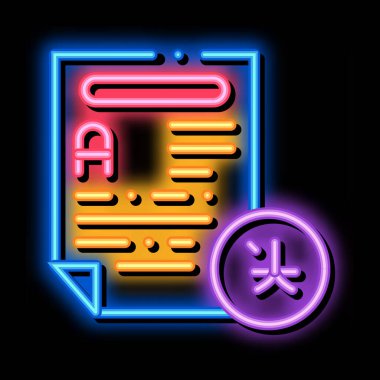 Çeviri neon ışığı vektörü için metin dosyası. Diğer Dil İşareti İçin Yazılı Parlak Simge Belgesi. şeffaf sembol çizimi