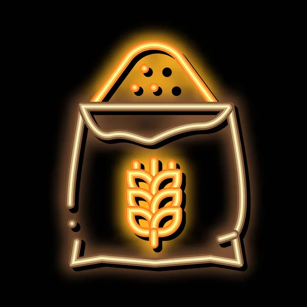 Taška Přírodní Pšeničné Mouky Neonové Světlo Znamení Vektor Žhnoucí Jasná — Stockový vektor
