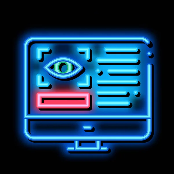 Optometria Online Informações Ícone de brilho de néon ilustração — Vetor de Stock