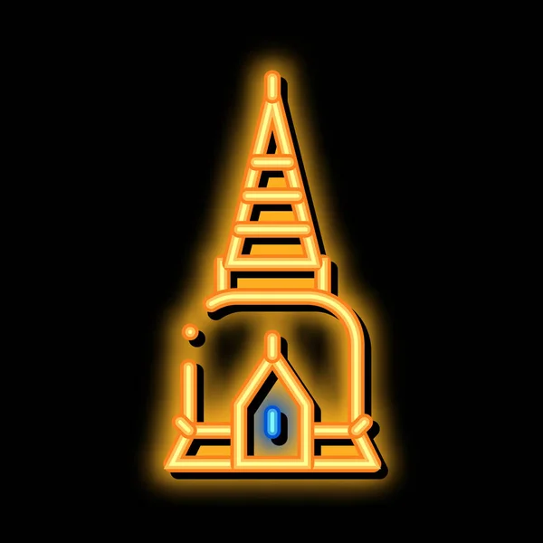 Thaiföld Vallás Tower neon ragyogás ikon illusztráció — Stock Vector
