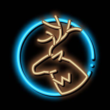 Geyik silueti neon ışıklı ikon illüstrasyonu