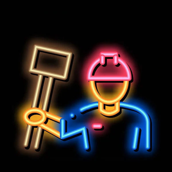 Man Hold Hammer neon świecąca ikona ilustracja — Wektor stockowy