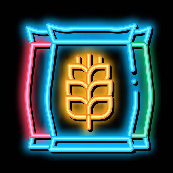 小麦バッグネオングローアイコンイラスト — ストックベクタ