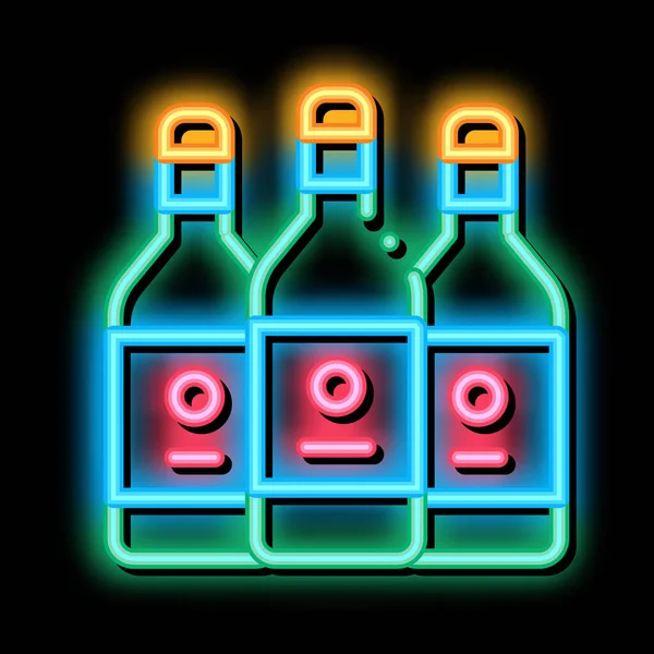 Igyon palack neon ragyogás ikon illusztráció — Stock Vector