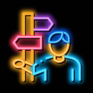 İnsan Posta Sütunu neon ışıklı ikon illüstrasyonuName