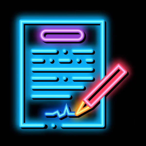 Ilustrace ikony neonové záře podpisu smlouvy — Stockový vektor
