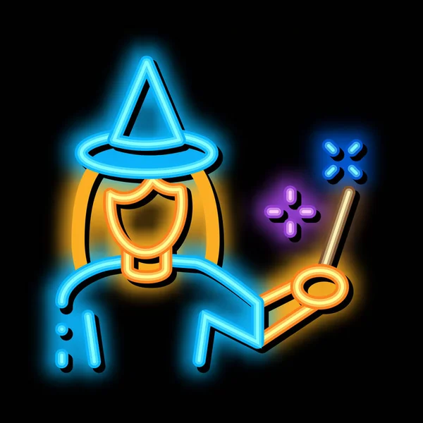 Trollkarl kvinna neon glöd ikon illustration — Stock vektor
