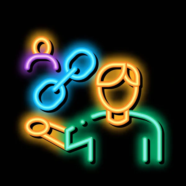 Illustrazione dell'icona del neon della catena di tenuta umana — Vettoriale Stock