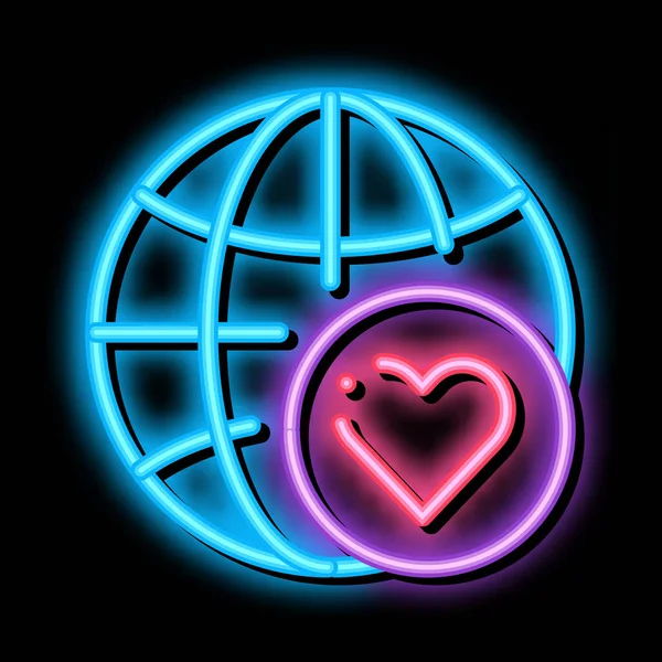 Earth Globe Love neon glow icon — стоковий вектор