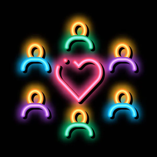 Human Group Liefde neon gloeien pictogram illustratie — Stockvector