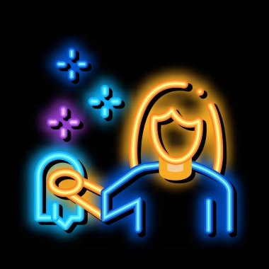 Kadın Temizleme Neon Işıltısı ikon illüstrasyonu