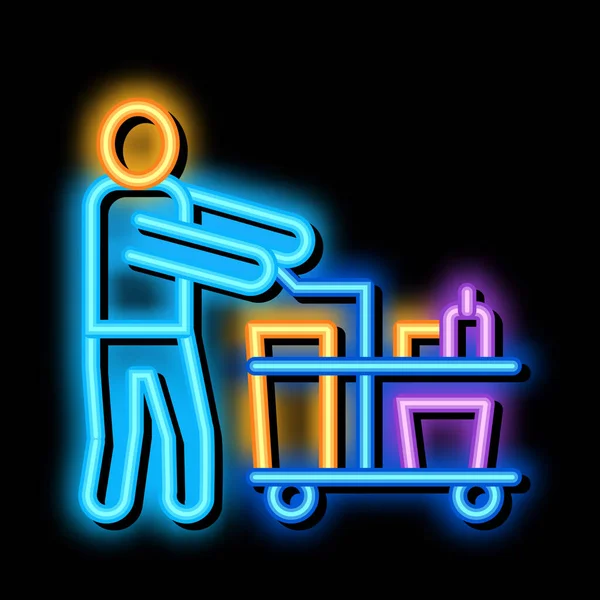 Cleaner winkelwagen neon gloeien pictogram illustratie — Stockvector