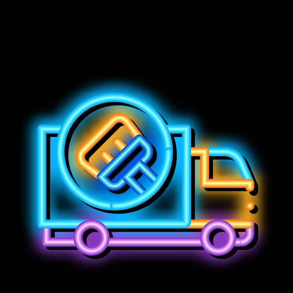 Rengöring Lastbil neon glöd ikon illustration — Stock vektor