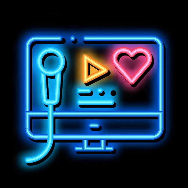 Karaoke auf Computer Neon Glow Icon Illustration — Stockvektor