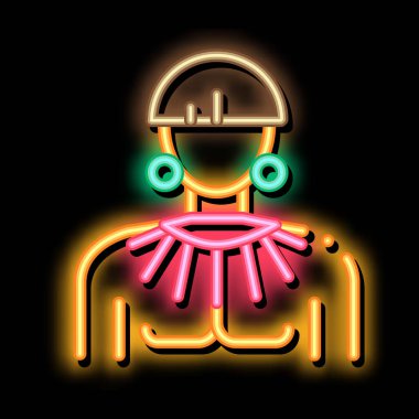 Genç Aztek Adam neon ışıklı ikon illüstrasyonu