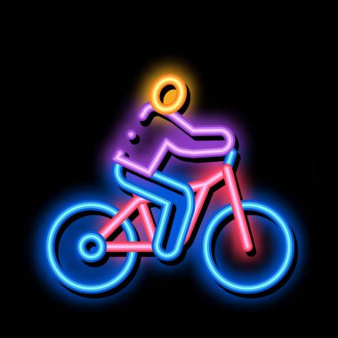 Bisikletli adam neon ışıklı ikon resimlemesi