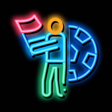 Futbol fanatiği neon ışıklı ikon illüstrasyonu