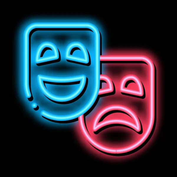Maske Menschen Emotionen Neon glühen Symbol Illustration — Stockvektor