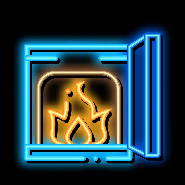 Fuego abierto en estufa neón brillo icono ilustración — Archivo Imágenes Vectoriales