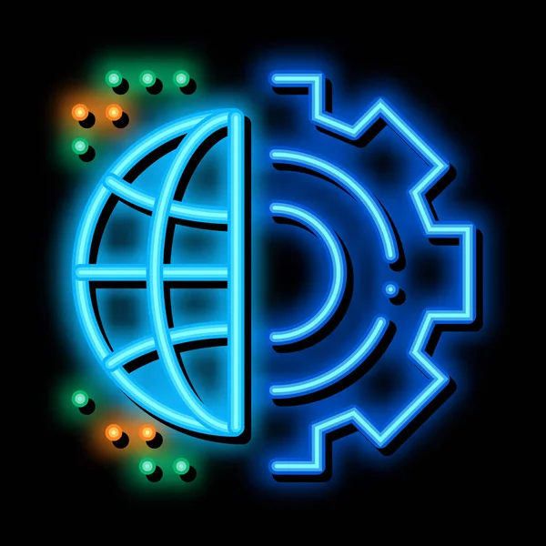 Automatizált internet beállítások neon világítás ikon illusztráció — Stock Vector