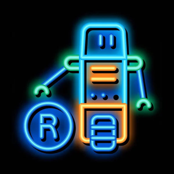 Poruszający się robot neon blask ikona ilustracja — Wektor stockowy